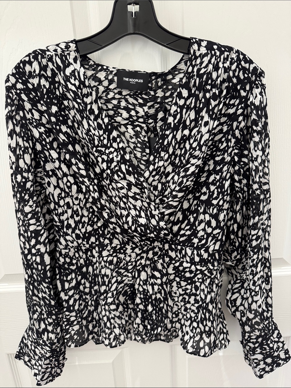 The Kooples Black & White Abstract Print Wrap Top